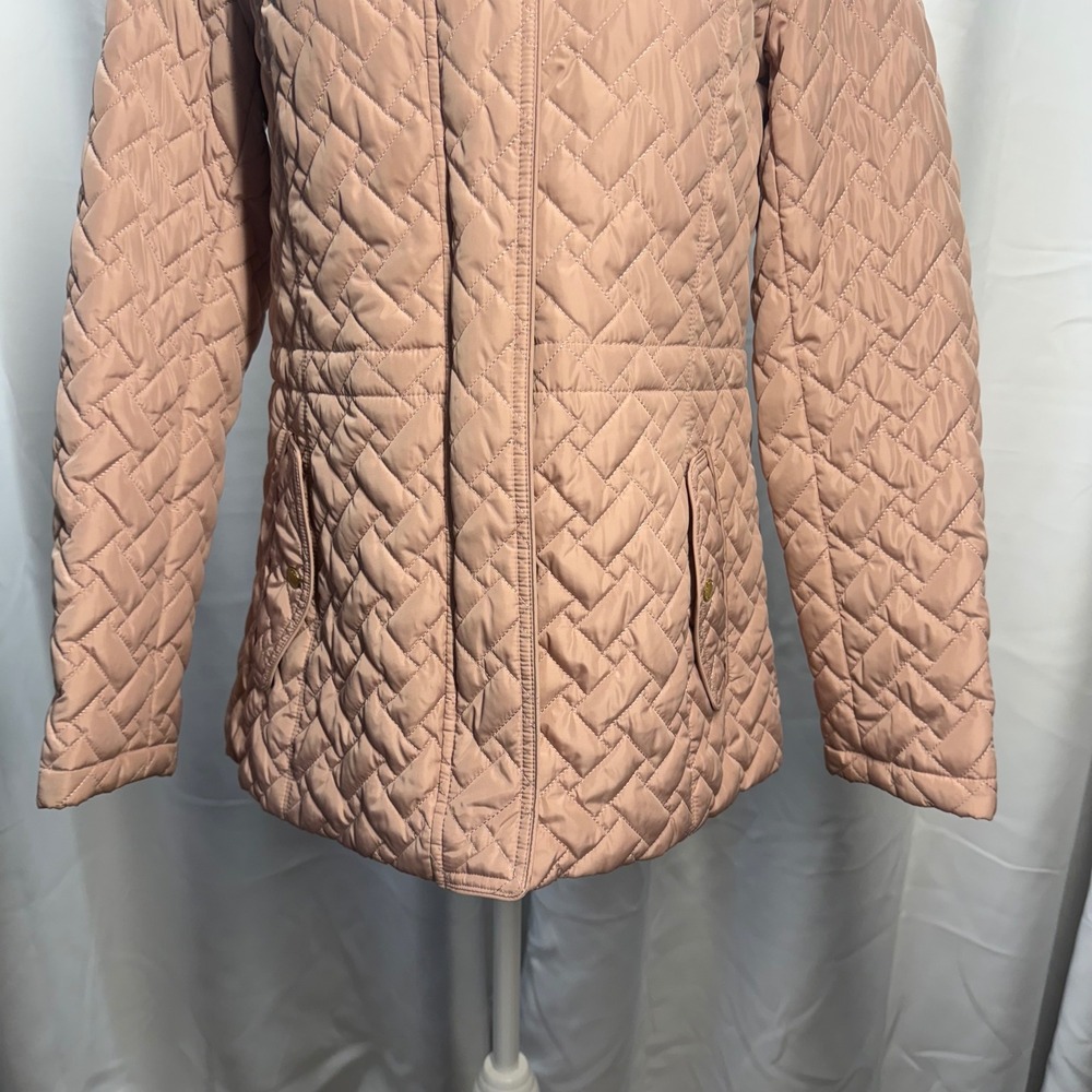 Cole Haan Signature Quilted Jacket Dusky Pink Front Zip Gold Accents Winter Coat - Picture 3 of 14
